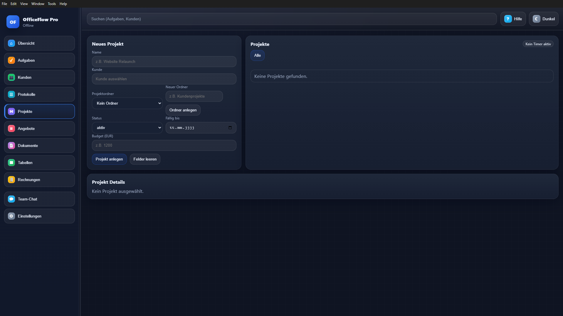 Projekte Dark Theme